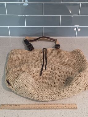 Lauren Ralph Lauren Beige Woven Straw Tote with Brown Trim
